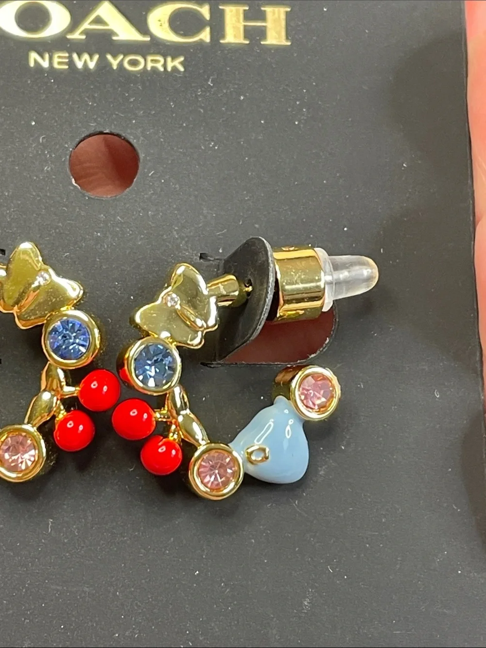 COACH Faux Stone Signature Charm Huggie Earrings - NWT $85 MSRP - Picture 7 of 10